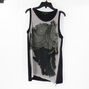 Barbara Bui Top Women XS Cotton Silk Ruffle Sleeveless Side Zip Crew Neck